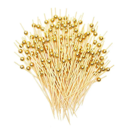200/100/25Pcs Gold Pearl Cocktail Picks Food Fruit Picks Wedding Party Disposable Cake Dessert Cocktail Sticks Toothpick Skewer Beauty Trend Shop