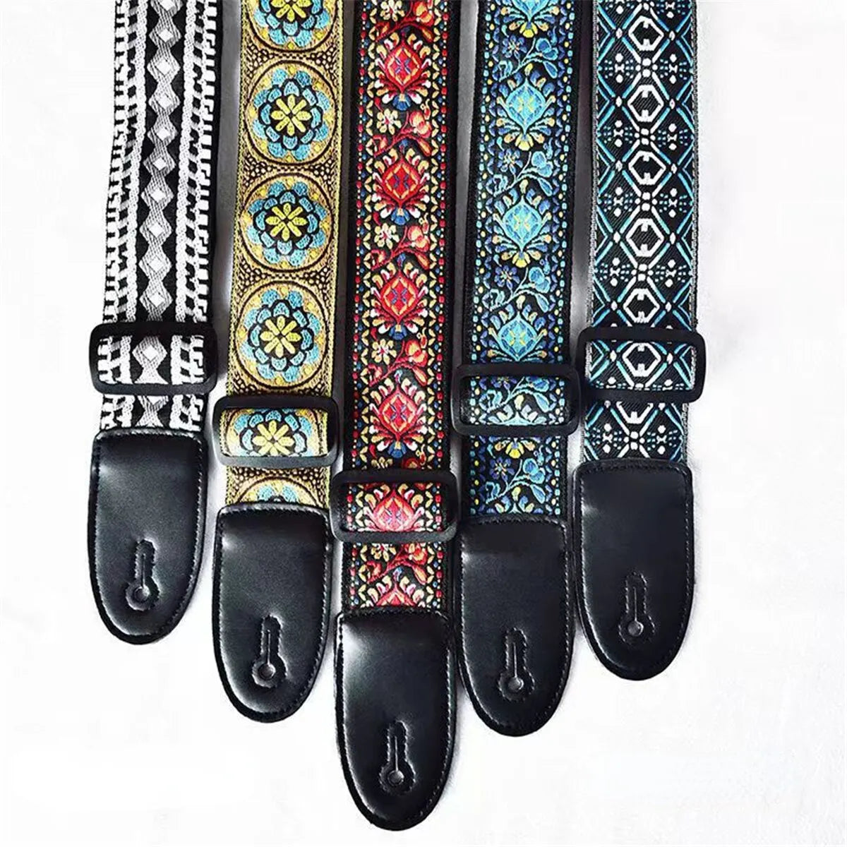 Embroidered Print Guitar Strap Vintage Ethnic Style Adjustable Strap for Folk Electric Guitar Bass Ukulele Guitar Accessories Beauty World Shop