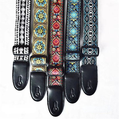 Embroidered Print Guitar Strap Vintage Ethnic Style Adjustable Strap for Folk Electric Guitar Bass Ukulele Guitar Accessories Beauty World Shop