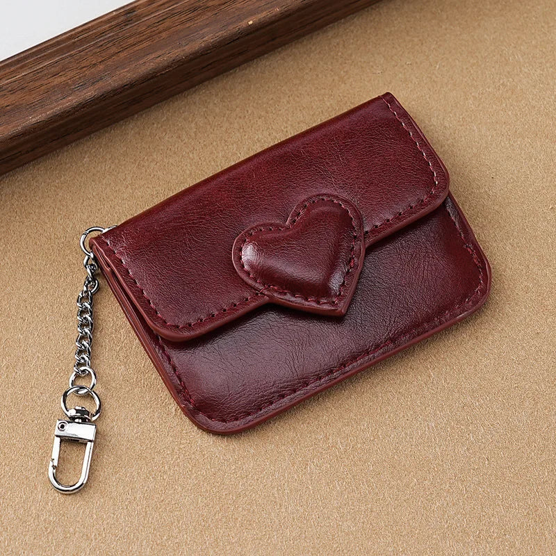 PULeather Card Holder Purse Women Cute Heart Shaped Small Wallet Multi-card Anti-magnetic Card Holder Travel Cash Coin Bag Beauty World Shop