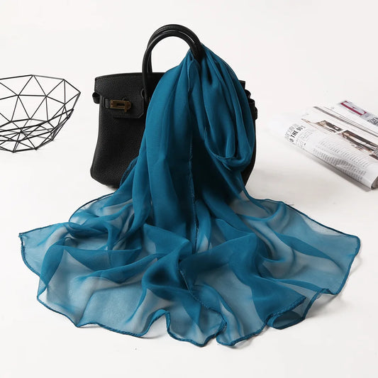 Fashion Four Seasons Women Plain Color Thin Soft Beach Thin Silky Georgette Scarf Shawls Long Wraps Beach Sunscreen Hijab Beauty World Shop