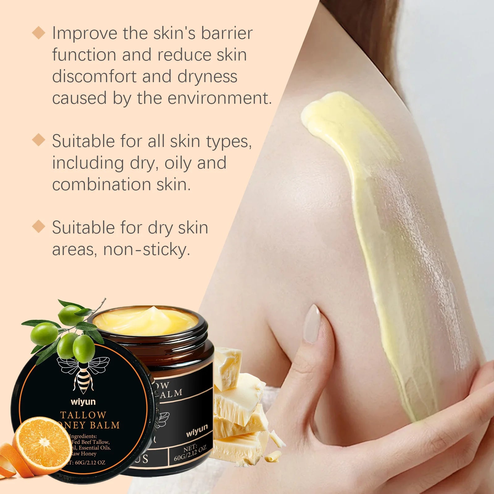 Beef Tallow Honey Cream Brightening Fade Dark Spots Remove Melanin Firming Non-Greasy Lasting Moisturizing Soothing Body Lotion Beauty World Shop