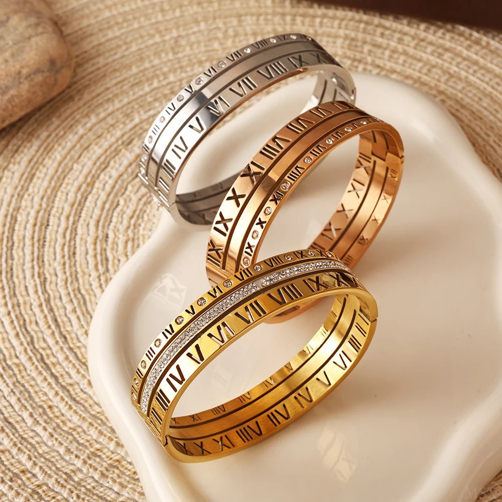 Three Layers Roman Numerals Ring for Women Luxury Stainless Steel Rotatable Crystal Finger Rings Female Wedding Trendy Jewelry Beauty World Shop