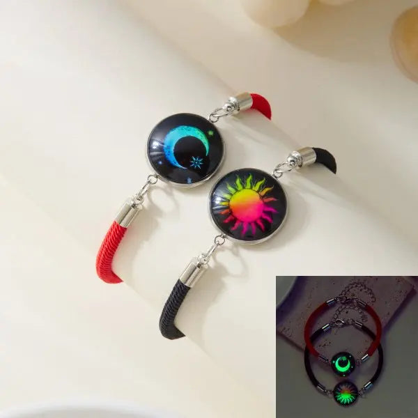 Romantic Luminous Sun Moon Couple Bracelets for Women Men Handmade Braided Rope Matching Bracelet Valentine's Day Jewelry Gifts Beauty World Shop