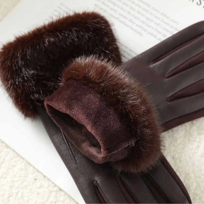 Winter Luxury Women's PU Leather Gloves Wrist Soft Faux Fur Trim Cuff Fashion Elegant Party Warm Touch Screen Drive Cycling Beauty World Shop