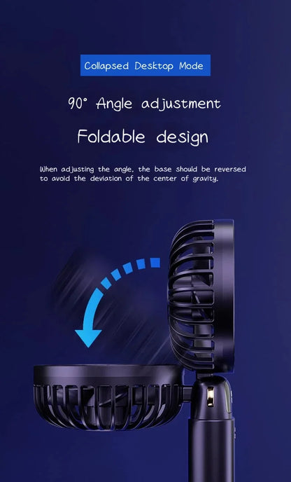 6000mAh Mini Handheld Fan 5 Speeds USB Charging Hanging Neck Fan LED Digital Display For Outdoor Sport Student Office Desk Fan