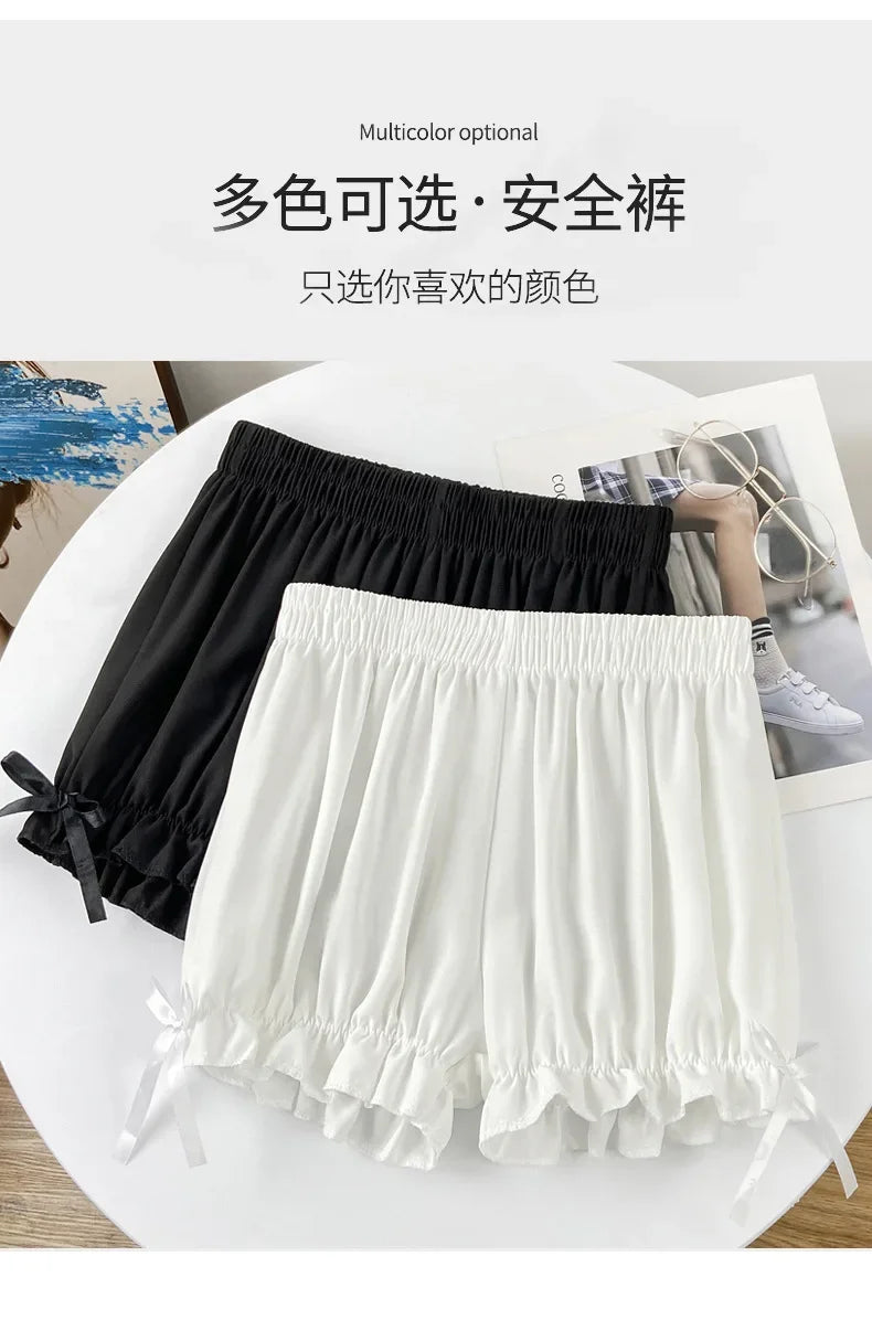 Women Lace Short Panties Imitation Silk Ruffle Bloomers Anti Exposure Safety Pants Lolita Satin Knickers Shorts Dress Pettipant Beauty World Shop