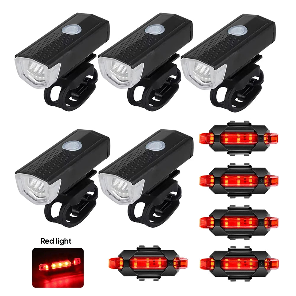 Bicycle Front Rear Light Set LED Rechargeable MTB Bike Head Light Cycling Red Warning Tail Light Accessories for Night Riding Beauty World Shop