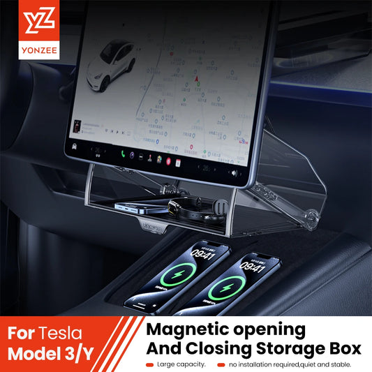 YZ For New Tesla Highland Model 3 Y Juniper Tray Magnetic Under Screen Fold Storage Box ETC Screen Storage Box Accessories Beauty World Shop