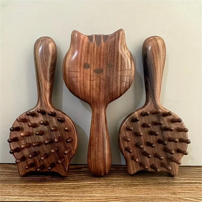 Charming Kitten Shape Solid Wood Massage Comb - Women's Air Cushion Scalp & Meridian Relief Beauty World Shop