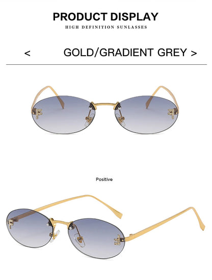 Fashion Rimless Sunglasses Women UV400 Oval Elegant Diamond F Sun Glasses Retro Eyewear Beauty World Shop