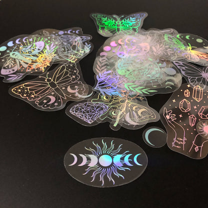 40pcs Holographic Glitter Stickers PET Transparent Shiny Waterproof Decorative Decals For Water Bottles Scrapbooking Laptop Beauty World Shop