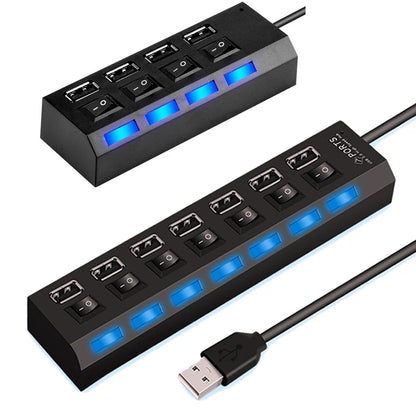 High Speed 4/7 Ports USB HUB 2.0 Adapter Expander Multi USB Splitter Multiple Extender with LED Lamp Switch for PC Laptop Beauty World Shop