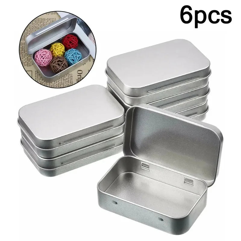 6Pcs Mini Metal Tin-Plated Slide Cover Storage Box Portable Cosmetic Organizer Jewelry Pill Cases Wedding Favor Container Beauty Trend Shop