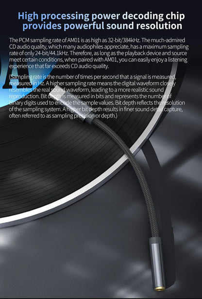 KZ AM01 Cable Type-C to 3.5mm Audio Adapter Line 32bit/384kHz Hi-Fi DAC + IC Amplifier Dual Chip Earphone Audio Cable