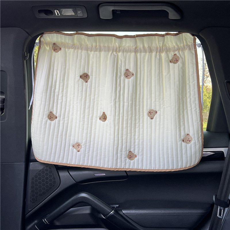 Cute Cartoon Embroidered Thickened Cotton Baby Car Window Sunshade Cover UV Protection Suction Cup Installed Sliding Curtain Beauty World Shop