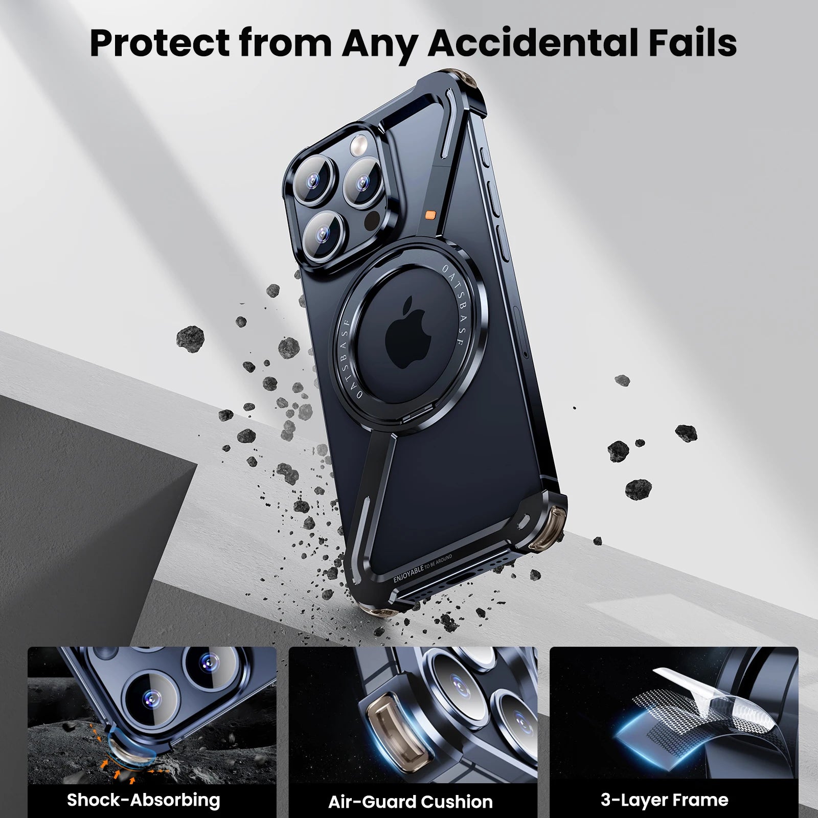 Oatsbasf Z Shape Metal Phone Case for iPhone15 /16 Pro Max Phone Protective Cover Shockproof Bumper w/360° Rotation Holder Beauty World Shop