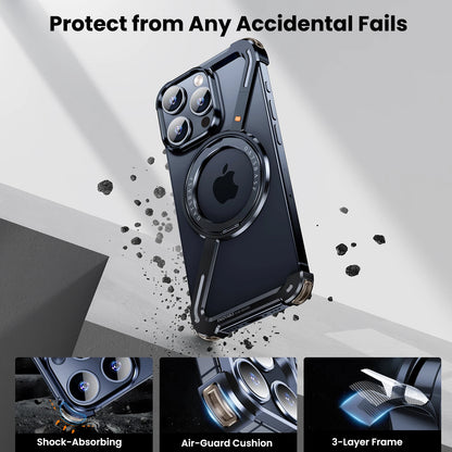Oatsbasf Z Shape Metal Phone Case for iPhone15 /16 Pro Max Phone Protective Cover Shockproof Bumper w/360° Rotation Holder Beauty World Shop