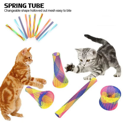 10Pcs Kitten Cat Spring Toys Bouncing Jumping Catcting Pet Toy Colorful Interactive Springs Telescopic Tube Coil Spiral Springs Beauty World Shop