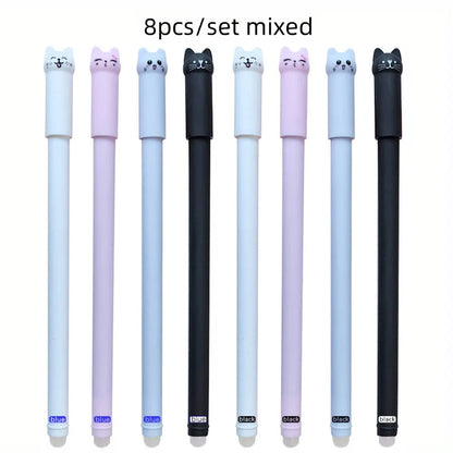 4/8/12pcs Creative Cat Erasable Gel Pens Set 0.5mm Washable Handle Magical Blue/Black Ink Erasable Refills Rod Writing Stationer Beauty World Shop