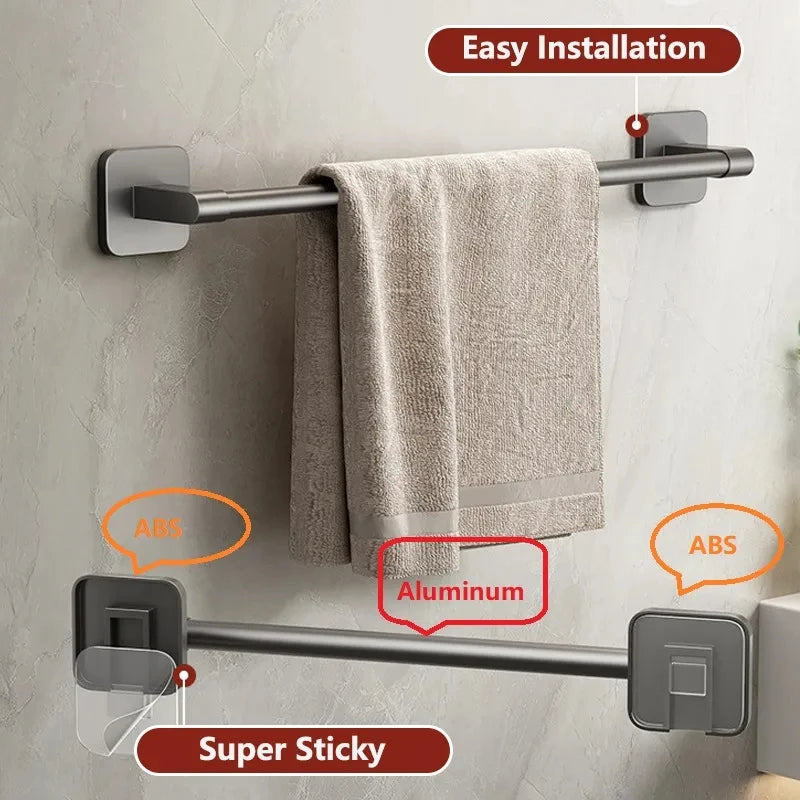 Non perforated suction cup wall mounted towel rack, bathroom storage rack, bathroom horizontal bar towel rack Beauty World Shop