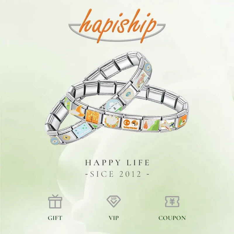 Hapiship 2024 New Fashions Colors Romantic Heart Poker Charm Links Fit 9mm Bracelet Stainless Steel Making DIY Jewelry DJ736-B Beauty World Shop
