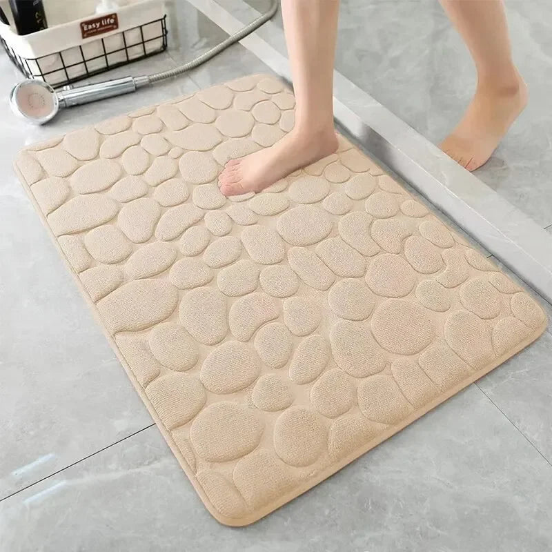 Pebble Embossed Memory Foam Bath Blanket Absorbent Non-Slip Indoor Floor Mat for Bathroom Door Beauty World Shop