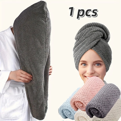 Solid color hair towel Textured dry hair cap 9.8 "X 25.5" absorbent hair towel wrap for button-down women Beauty World Shop