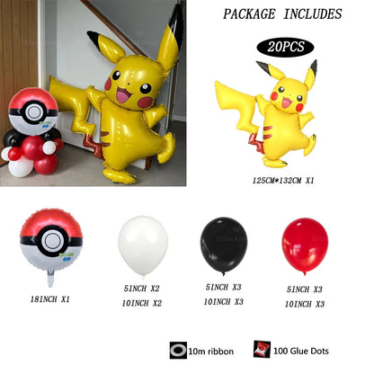 1set Cartoon Pokemon Pikachu Theme Foil Balloons Set Red Black Latex Balloon Kids Birthday Baby Shower Party Decora Supplies Beauty World Shop