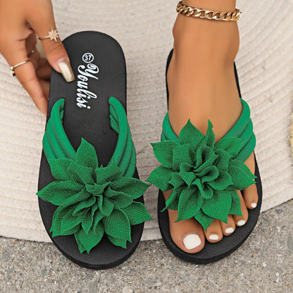 Women's Floral Flip Flops SlipOn Vacation Style Mid Heel Sandals Fabric Upper EVA Sole Insole Solid Color Summer Casual Footwear Beauty World Shop