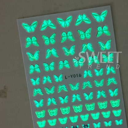 3pcs Luminous Butterfly Nail Decal Stickers Colorful Blue Butterfly Series Design Glow In The Dark Night Polish Sliders Manicure Beauty World Shop