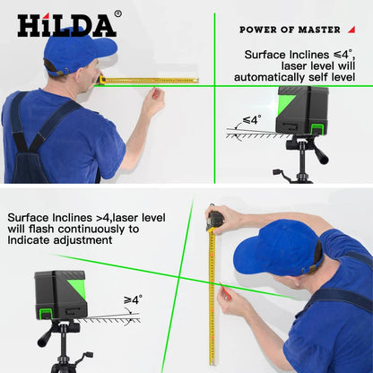 HILDA 2 Lines Laser Level Self Levelling Green Beams Laser Horizontal Vertical Cross Line Mini Laser Level Beauty World Shop