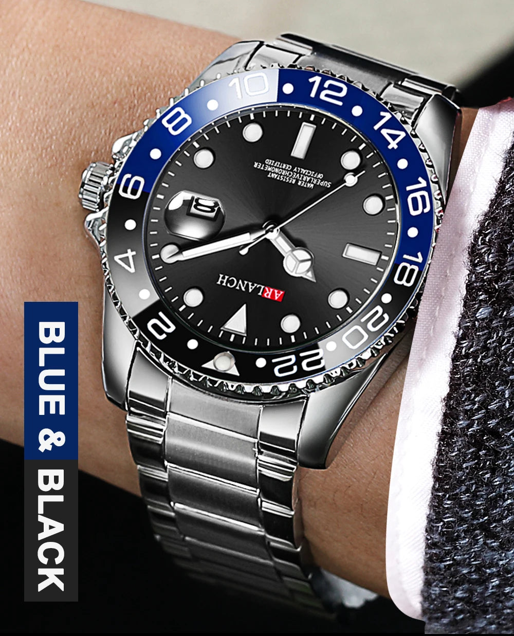 Business Stainless Steel Watch 40mm Classic Red Blue Circle Diving Series Magnifying Glass Calendar Quartz Watches montre homme Beauty World Shop