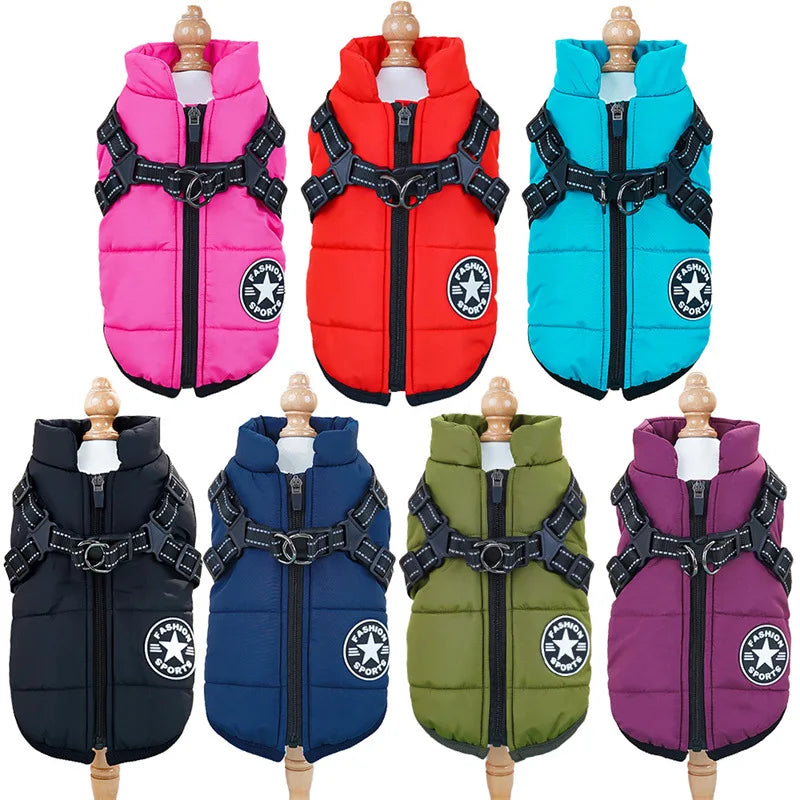 Thick and Warm Waterproof Pet Clothes Dog and Cat Cotton Coats Winter Chest and Back Cat Cotton Vests Dog Supplies
