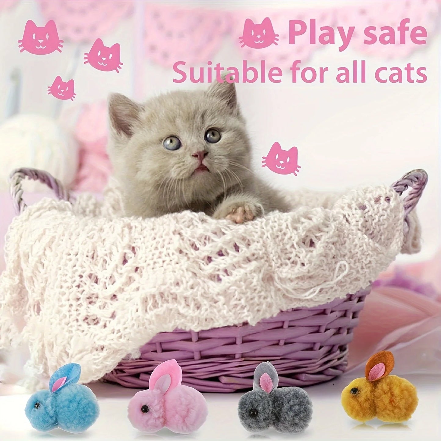 10pcs Color Random Plush Bunny Cat Toys, Soft, interactive cat toy Rabbit balls, Colourful, Soft and Cute Plush Cat Toy Balls Beauty World Shop