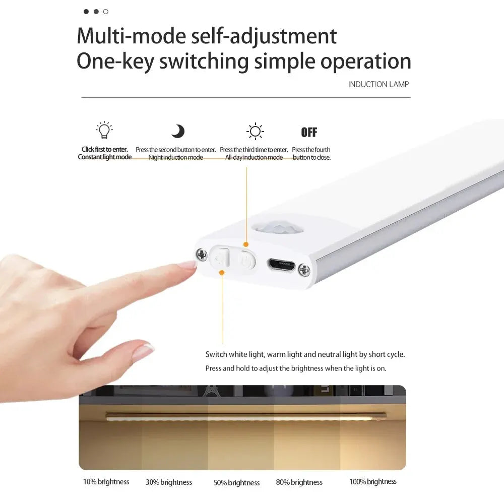LED Cabinet Light USB Type-C Rechargeable Motion Sensor Led Lamp for Kitchen Wardrobe Cabinet Lighting 20cm/30cm/40cm/50cm/60cm Beauty World Shop