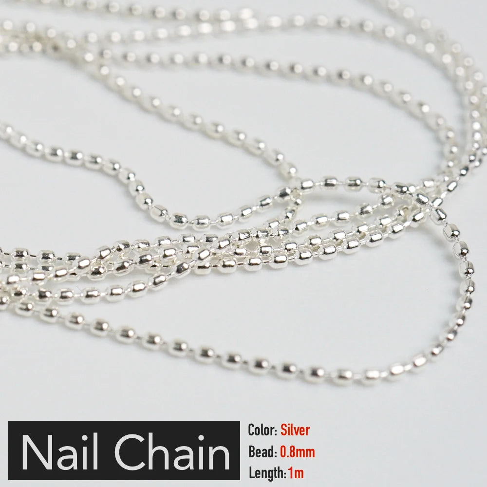 Nail Chain Rose Gold Silver Pixie Stone Beads Decorations Metal Steel Press on Nails Charms Art Jewelry Accessories Manicure Beauty World Shop
