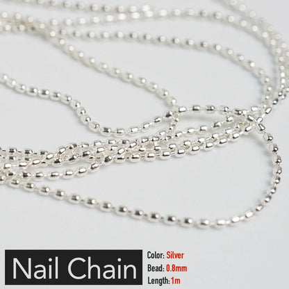 Nail Chain Rose Gold Silver Pixie Stone Beads Decorations Metal Steel Press on Nails Charms Art Jewelry Accessories Manicure Beauty World Shop