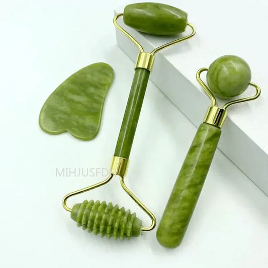 Natural Jade Roller Massager for Face Body Back Foot Massage Roller Facial Liftting Anti-wrinkle Double-end Gua Sha Jade Stone Beauty World Shop