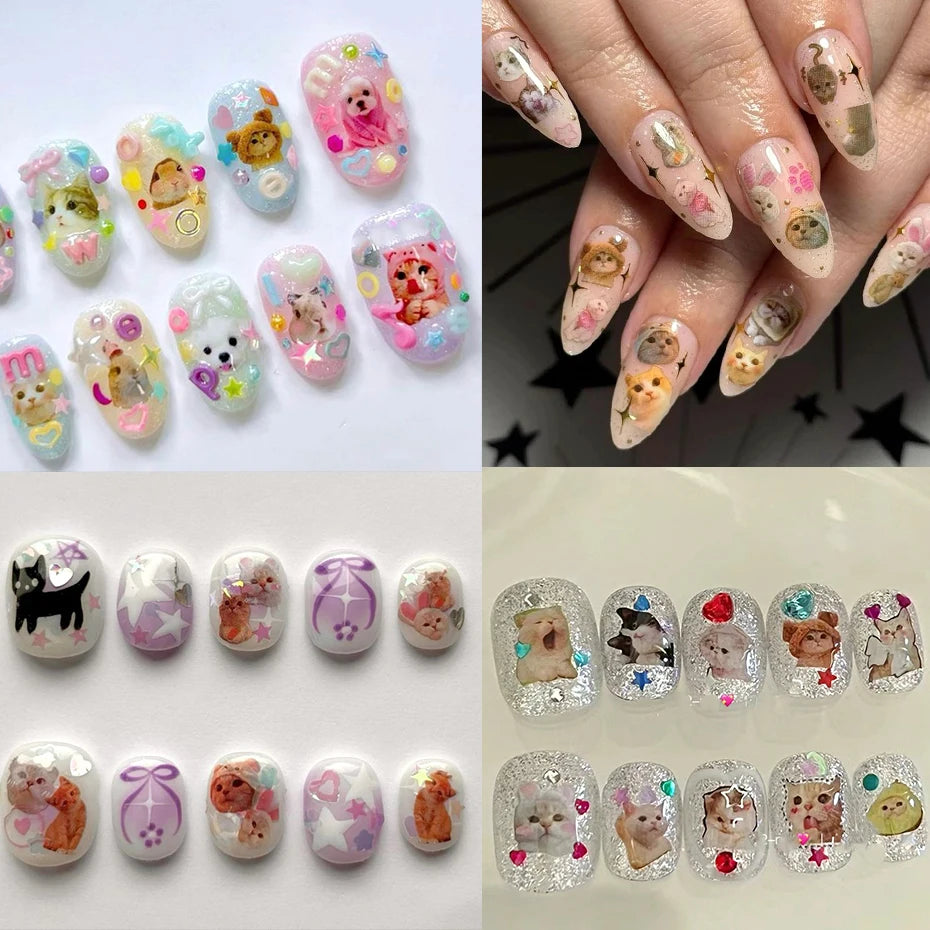 Lovely Dog Cat Animal Bunny 3D Korean Cartoon Scrawl Relief Self Adhesive Nail Art Stickers Cute Pretty Puppy Kitty Star Manicur Beauty World Shop