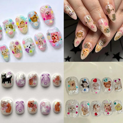 Lovely Dog Cat Animal Bunny 3D Korean Cartoon Scrawl Relief Self Adhesive Nail Art Stickers Cute Pretty Puppy Kitty Star Manicur Beauty World Shop