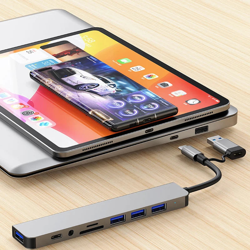 8 in 2 USB +Type C HUB Docking Station with 3.5mm Audio Jack Adapter Micro SD Card Reader Laptop Tablet Phone Disk Converter Beauty World Shop
