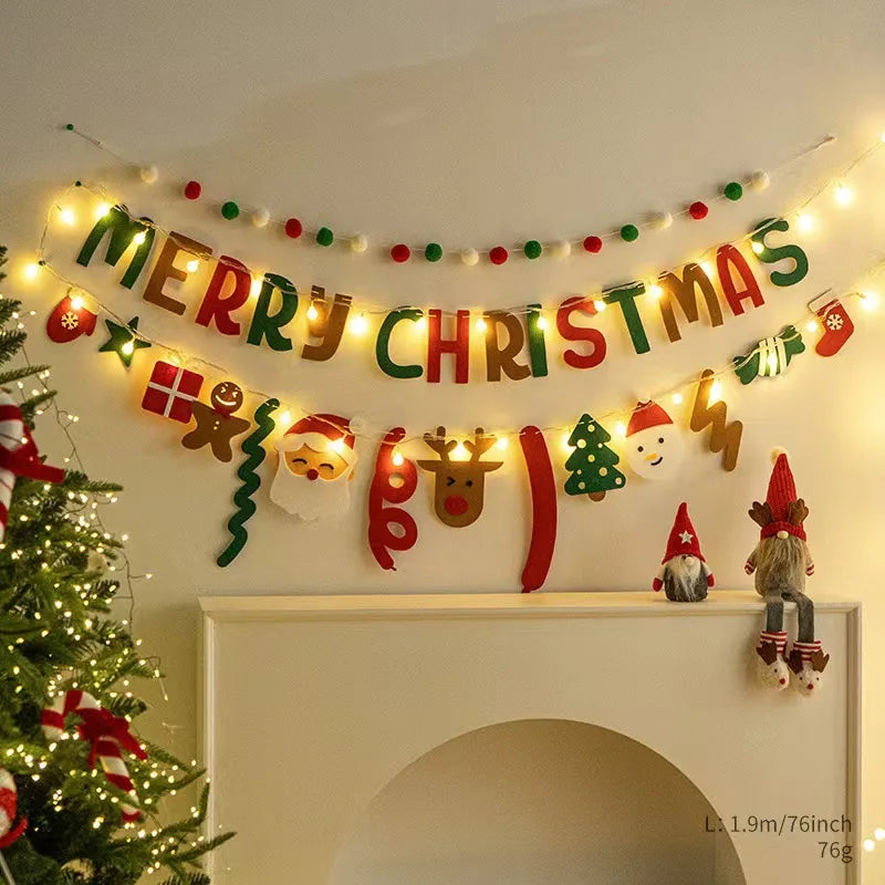 LED String Light DIY Handmade Decorated Merry Christmas Holiday Hanging Home Room Background Pull Flag Banner Christmas Pendant Beauty World Shop