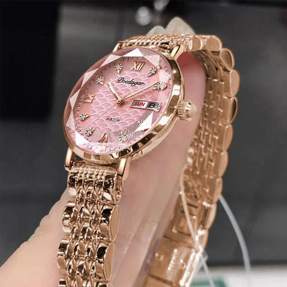 POEDAGAR Top Elegant Women's Watches Stainless Steel Date Week Woman Watch Waterproof Luminous Fashion Ladies Watch Quartz Reloj Beauty World Shop