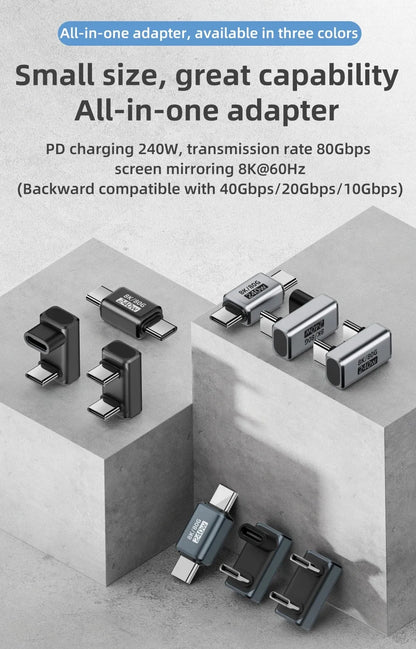 USB4.0 PD240W 8K60Hz Charger Connector for  80Gbps High Speed USB C OTG U-Shape Straight Angle dapter For Macbook iphnoe15/16