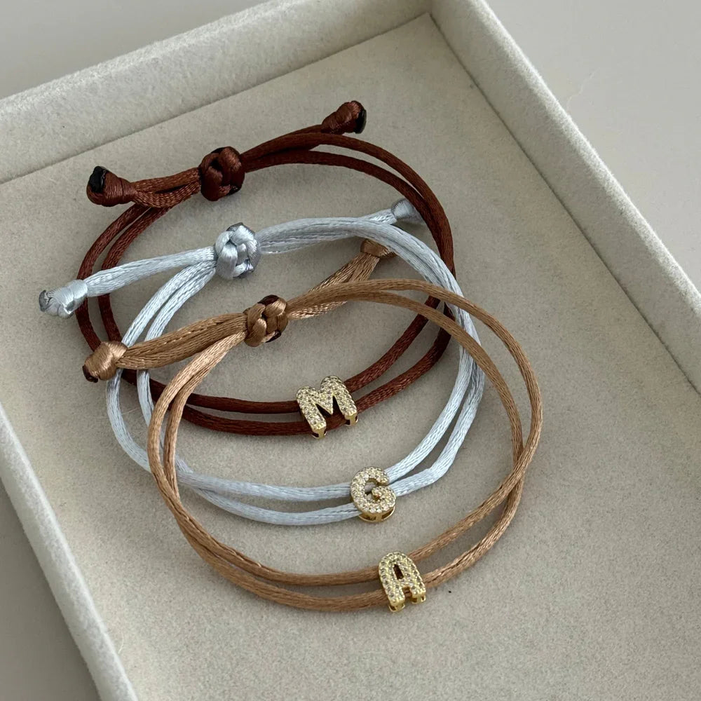 Vlen Initial Letter Cord Bracelet Micro Pave Zircon Alphabet Letter Personalized Friendship Rope Bracelets Women Jewelry Gift Beauty World Shop