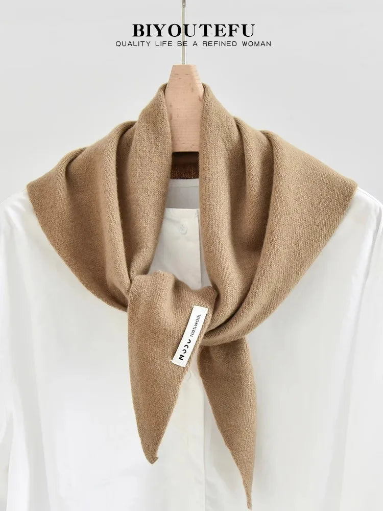 100% Australian Wool Knitted Triangle Scarf Shawl Women's Autumn  Winter Warm Neck Protection Scarf Decorative  Small Scarf Beauty World Shop
