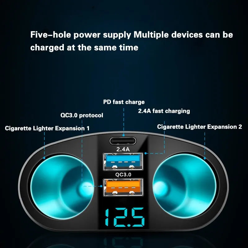 Multiple Devices Can Be Charged at the Same Time with Digital Display Car Charg Dual-port Car Charger Adapter Beauty World Shop
