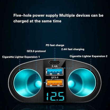Multiple Devices Can Be Charged at the Same Time with Digital Display Car Charg Dual-port Car Charger Adapter Beauty World Shop