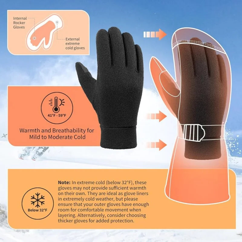 Warm Winter Gloves Polar Fleece Cold Weather Gloves Touch Screen Women and Men Thermal Gloves for Running Hiking Beauty World Shop